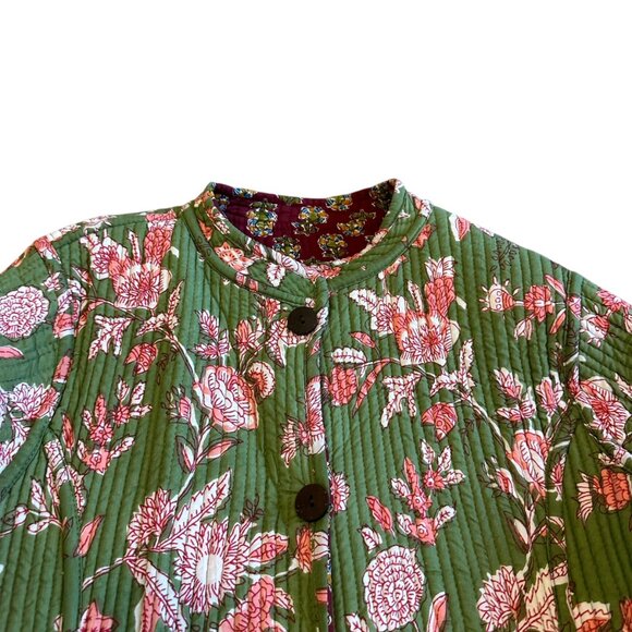 Winter Cotton Bohemian Reversible Quilted Jacket Long-Length Sweater Size Large - Picture 9 of 13